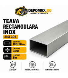 Teava rectangulara inox AISI 304, 100 x 50 x 3 mm, 6 metri
